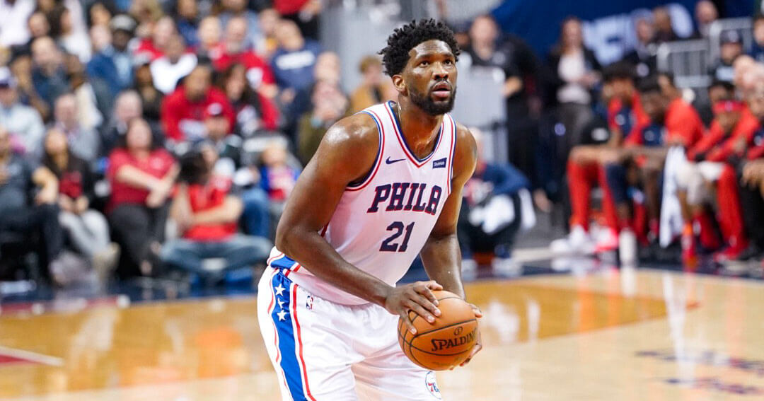 Philadelphia 76ers player Joel Embiid shooting a free throw