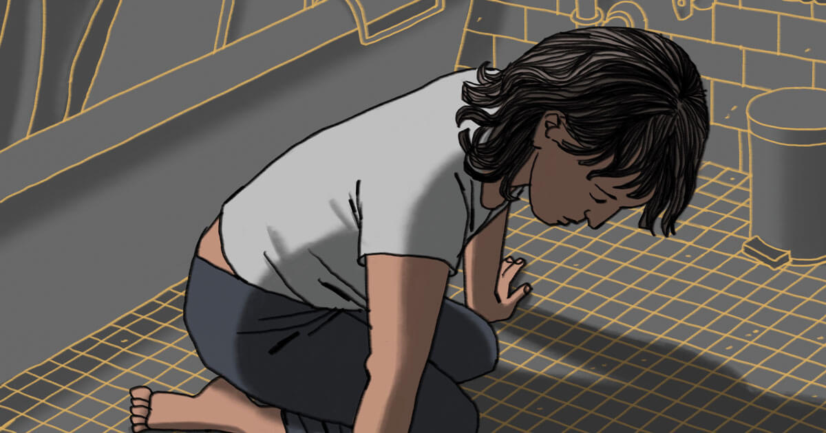 Illustration of a person experiencing long COVID symptoms at home