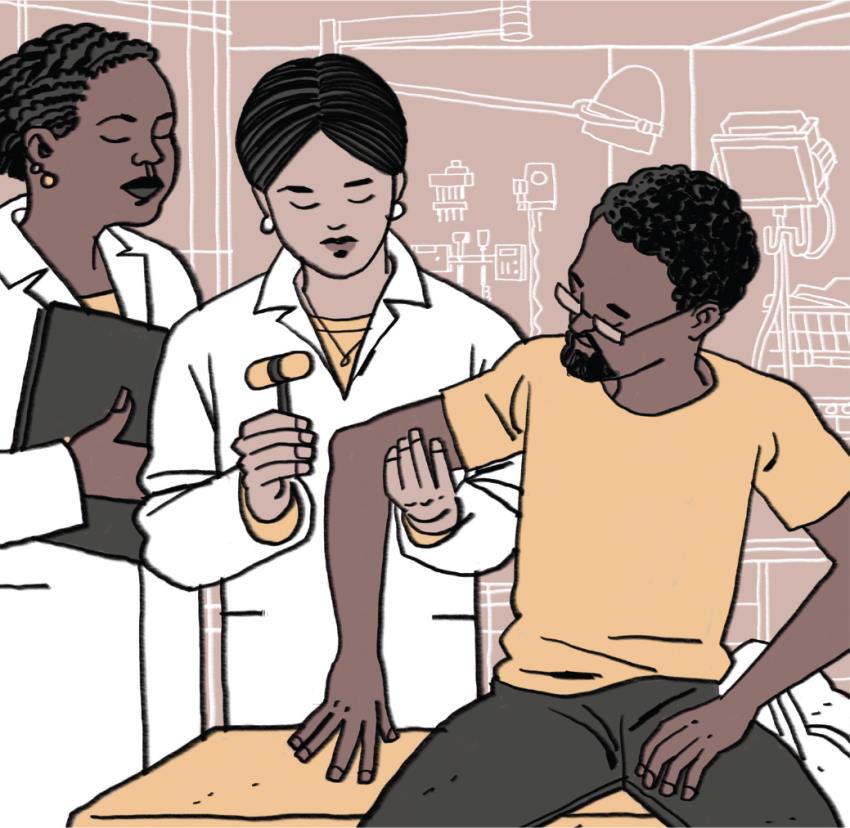 Patient being examined by doctors