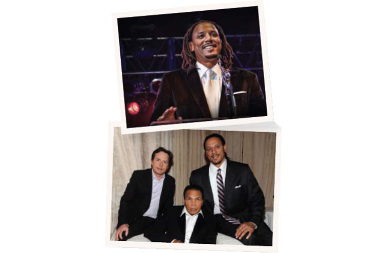 From top: Grant at his Shake It Till We Make It gala in 2010; and with Michael J. Fox and Muhammad Ali, at the Michael J. Fox Foundation's 2010 benefit, A Funny Thing Happened on the Way to Cure Parkinson's.