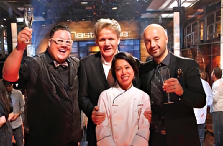 Christine Ha with MasterChef judges after her win in 2012.