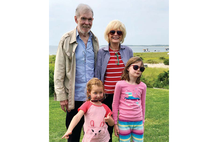 Lesley Stahl pictured with her husband Aaron Latham and their granddaughters in Nantucket.