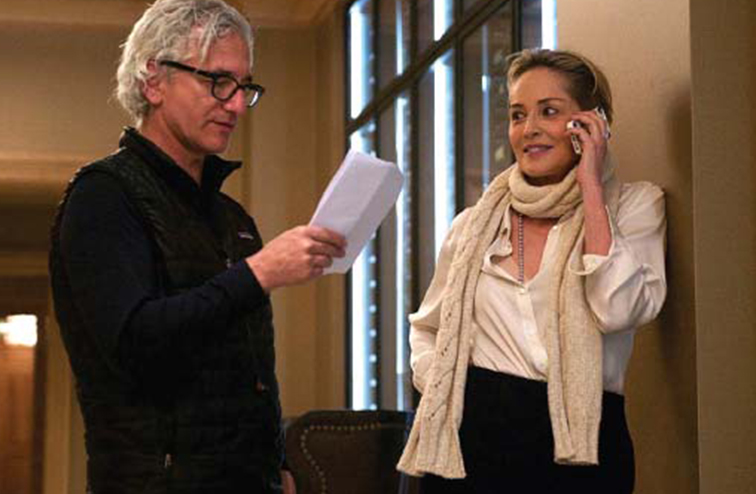 A film still of Sharon Stone on the set of HBO's Mosaic.