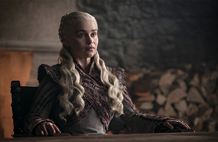 Film still of Emilia Clarke as Daenery's Targaryen on the set of Game of Thrones.