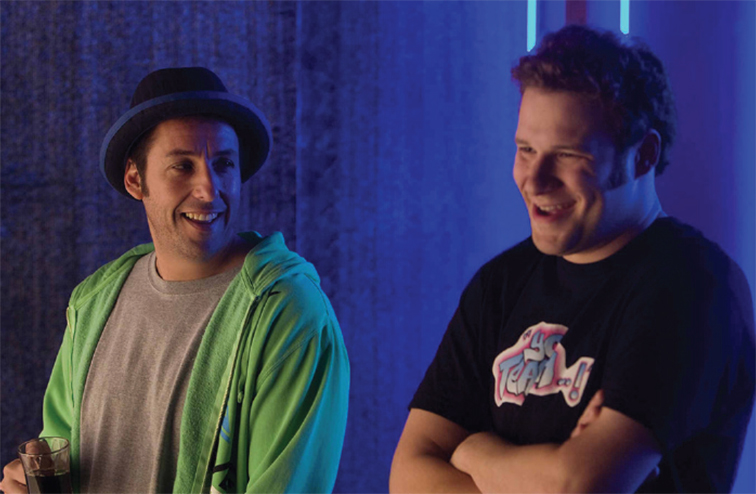 Joe Rogan with Adam Sandler filming the movie Funny People