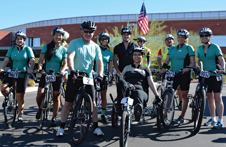 Gabby Giffords on her recumbent bike in Tucson.