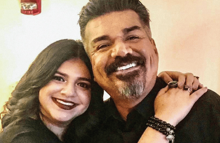 George Lopez smiling with his collaborator and daughter Mayan.