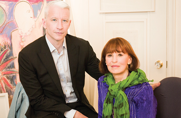 Cooper seated with his mother, Gloria, in her New York studio in 2016. 