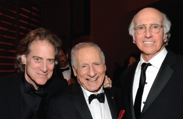Richard Lewis with Mel Brooks and Larry David posing for a photo in 2013. 