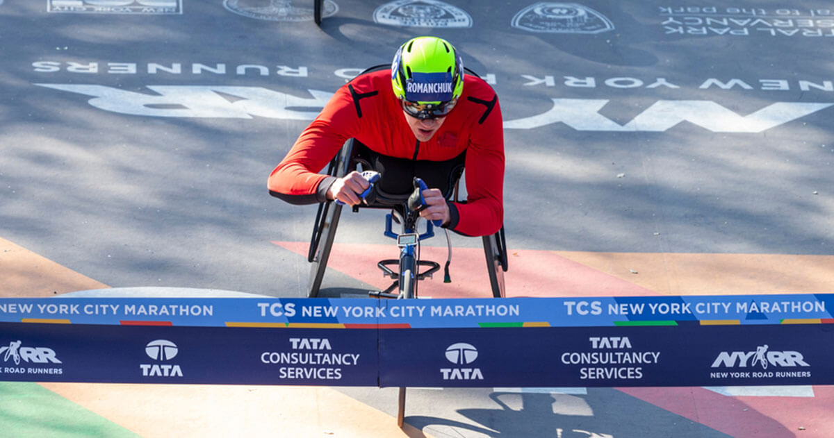 A wheelchair competitor with spina bifida races in 2024 NYC Marathon