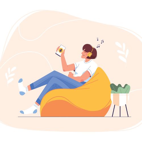 Illustration of person sitting on chair listening to music