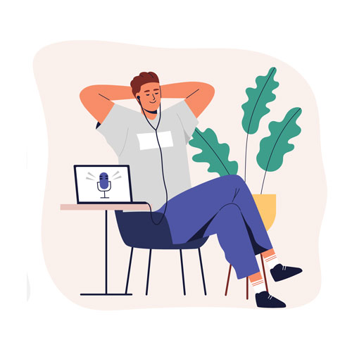 Illustration of a man listening to a podcast. 