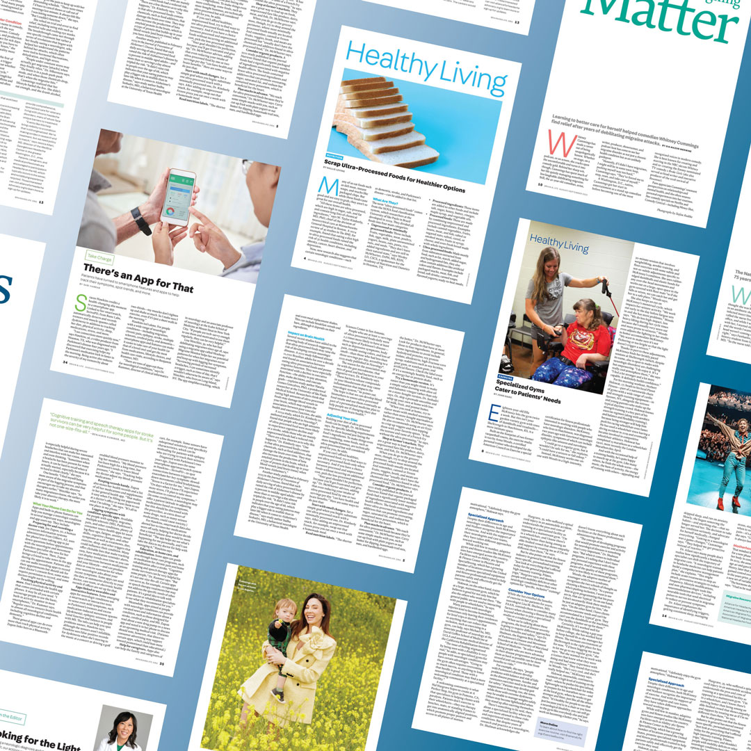 Brain & Life magazine's latest August-September 2025 issue articles spread out diagonally