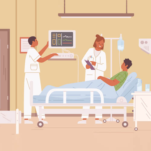 An illustration of a person in a hospital bed.
