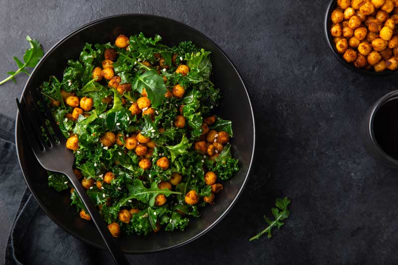 Kale salad with crispy chickpeas